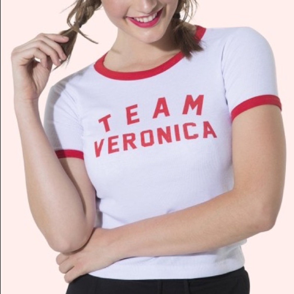 Archie Comics Betty and Veronica cropped Team Veronica ringer tee size small
